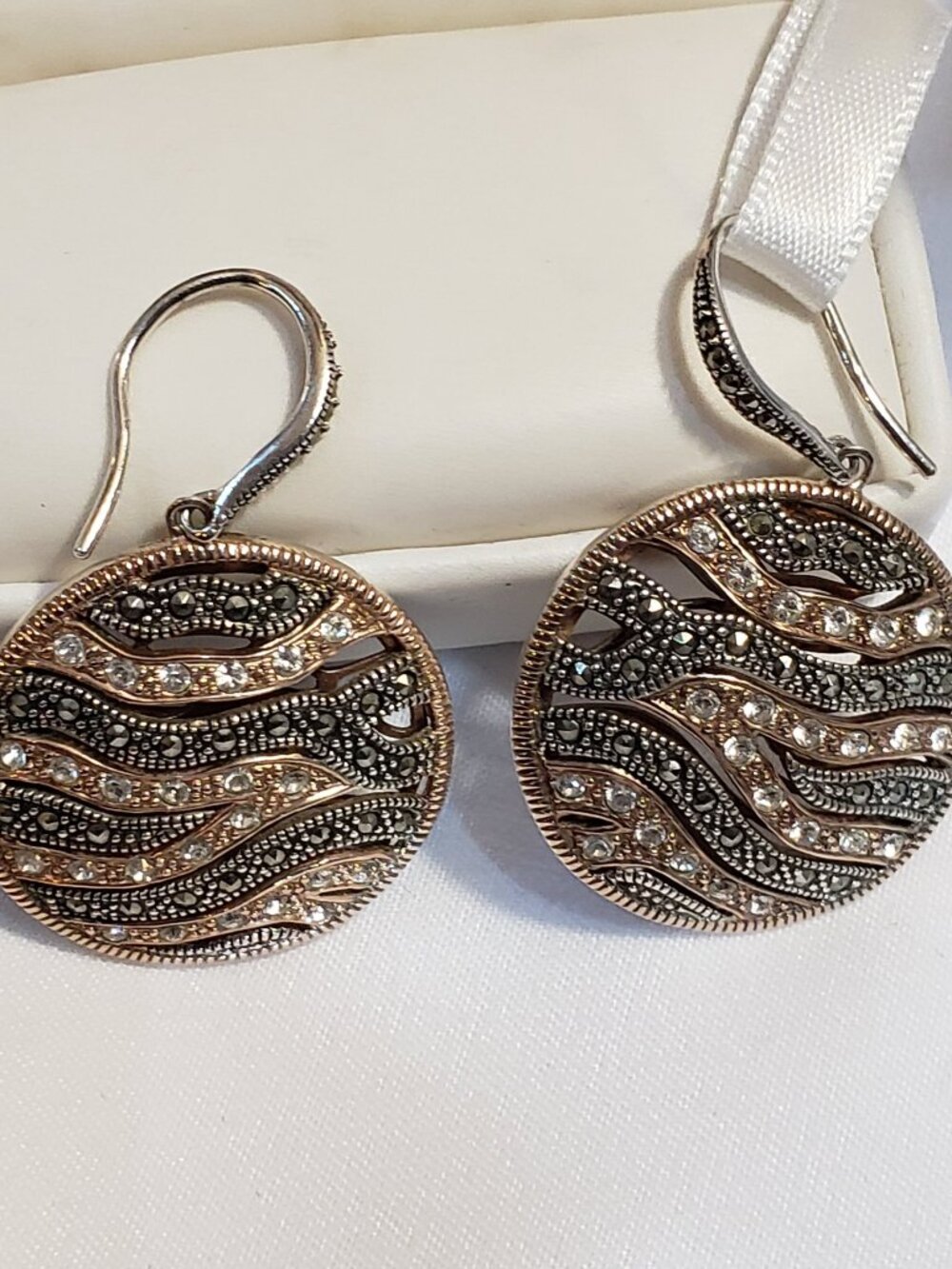 TJM Two-Tone Marcasite & Swarovski Circle Earrings